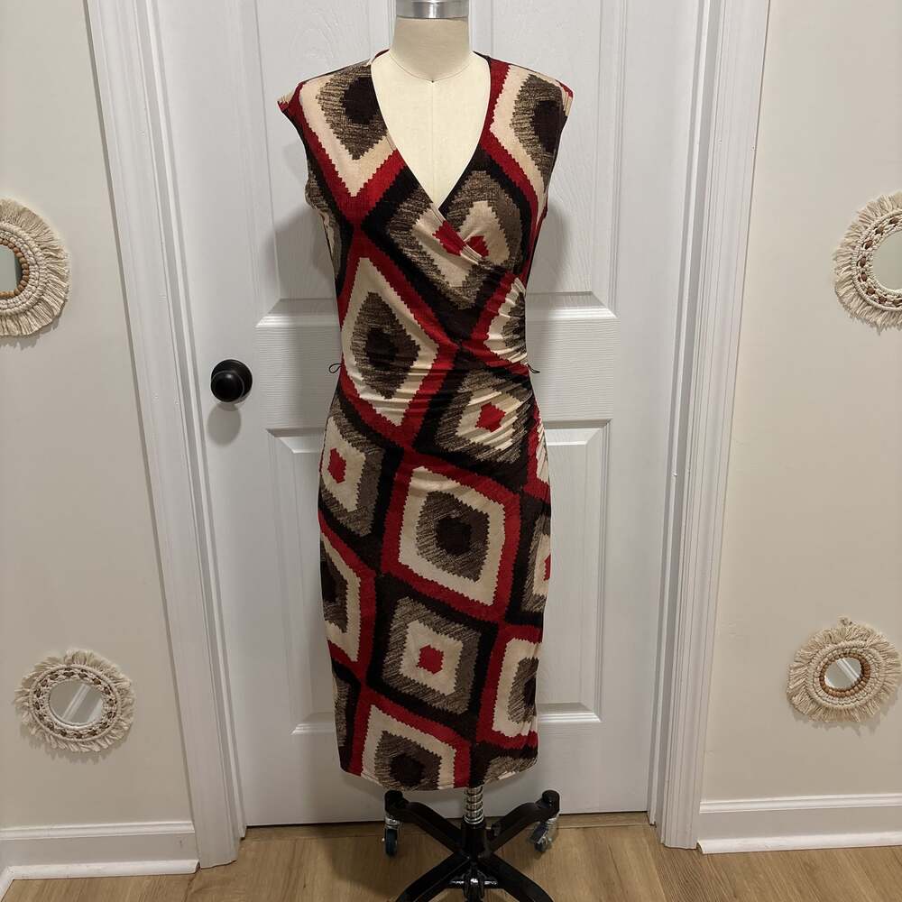 Lauren Ralph Lauren Faux Wrap Aztec Southwest Geometric Sheath Dress